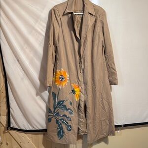 Tan Coat with Sunflower Design